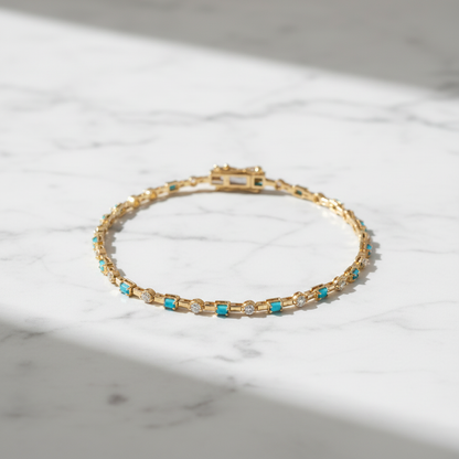 BFH60606. 14K Solid Gold Diamond and Gmestone Fancy Bracelet