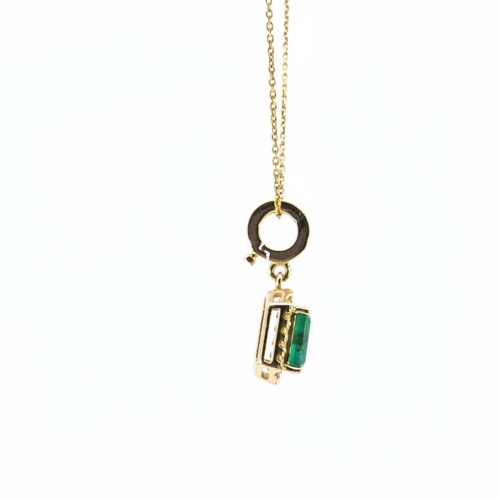 CMC00365EM6X4. 14K Solid Gold Rectangular-Shaped Emerald and Diamond Charm
