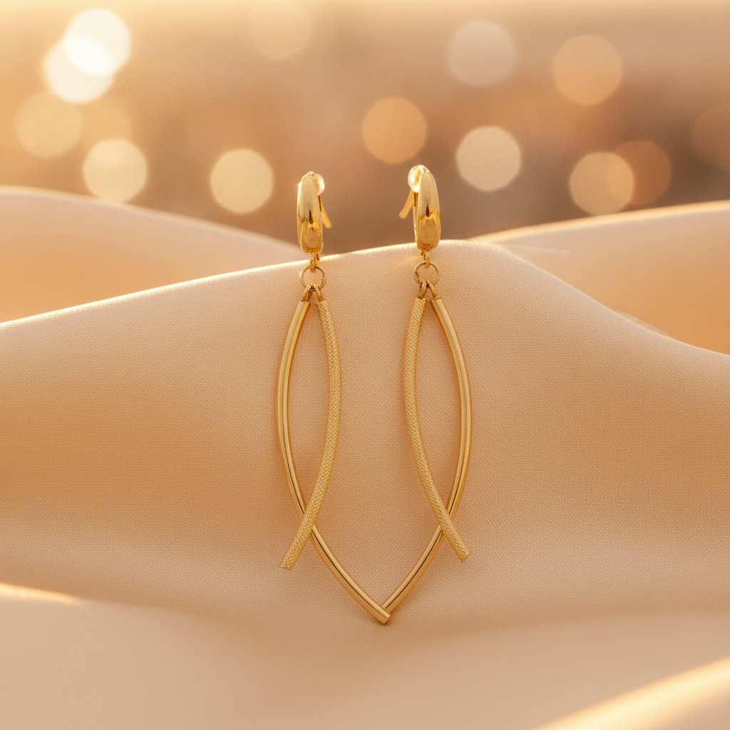 15850018486. 14K Solid Gold Smooth and Textured Tube Hollow Dangle Leverback Earrings