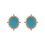 Load image into Gallery viewer, CE97428TQ9X7. 14k Solid Gold Diamond and Turquoise Oval Stud Earrings