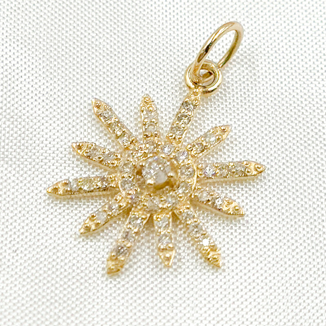 14K Solid Gold Sun Pendant with Diamonds & Gemstone (Available in Ruby, Blue Sapphire). GDP360