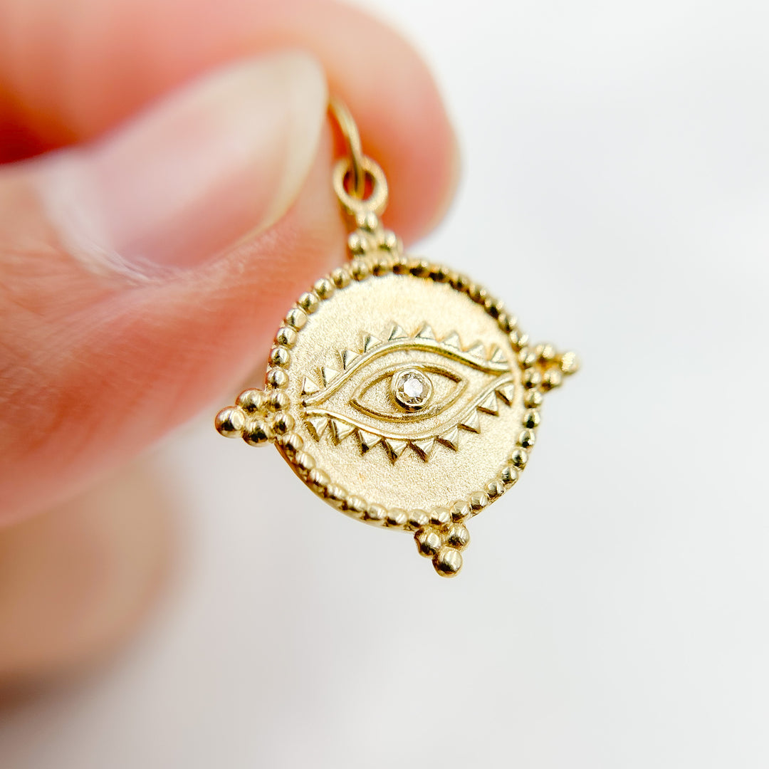 GDP183. 14K Solid Gold Round Eye Charm with Gemstone