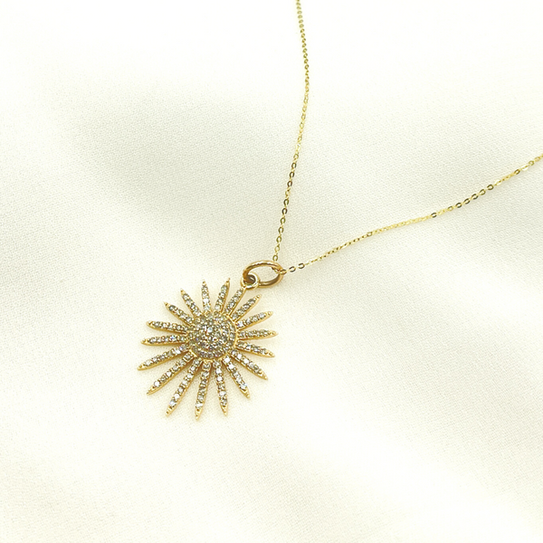 14K Solid Gold Diamond Sun Charm