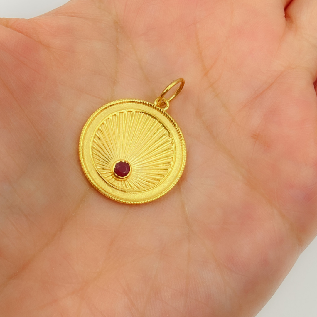 14K Solid Gold Gemstone Circle Charm. GDP303