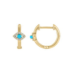 Load image into Gallery viewer, EHB57135TQ. 14k Solid Gold Diamond and Turquoise Eye Huggies