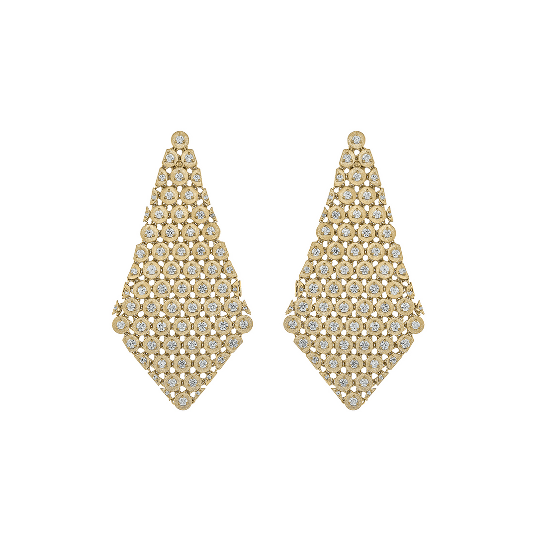 EFQ54092. 14K Solid Gold Mesh Earrings with Diamonds