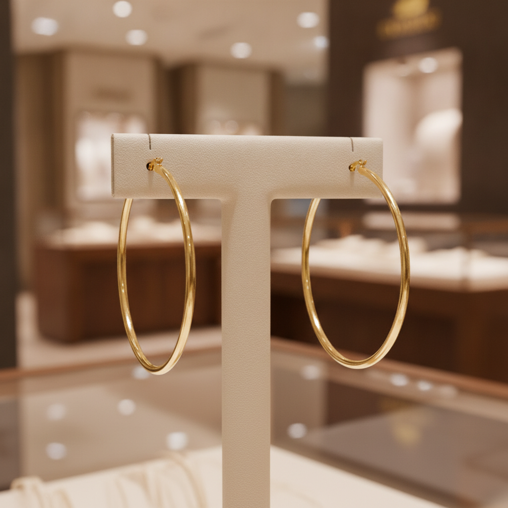 GER167. 14K Solid Gold Hollow Smooth Hoop