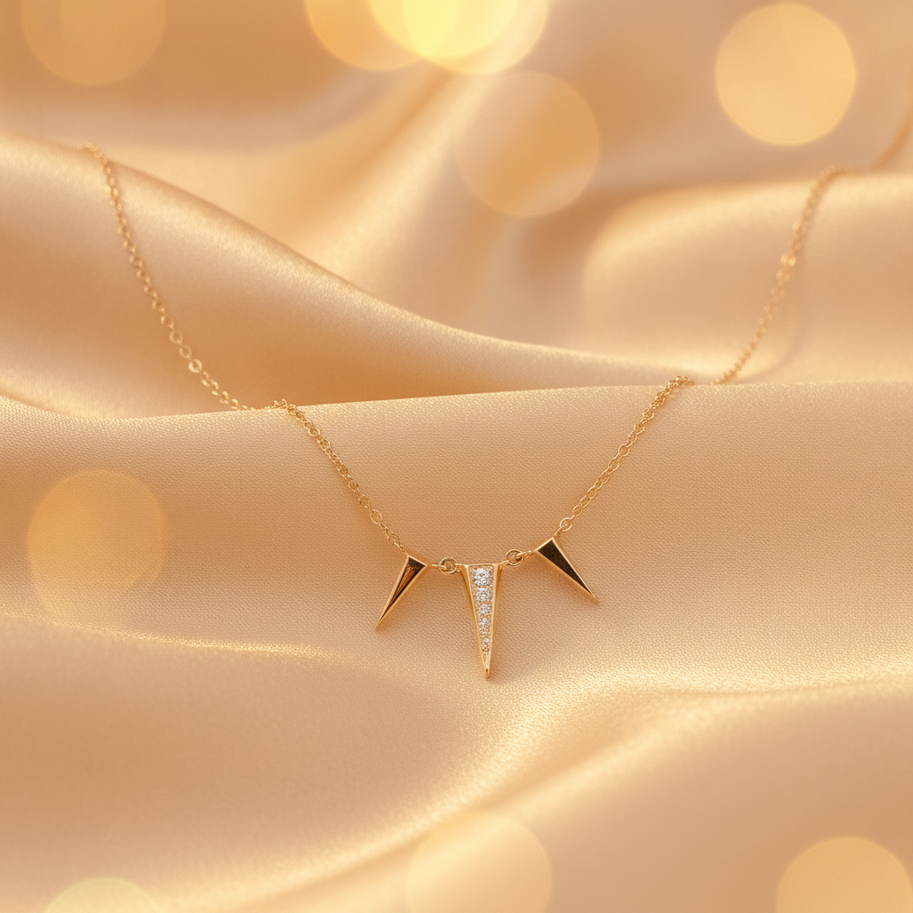 NFA72326. 14K Solid Yellow Gold Diamond Triangle Dangle Necklace
