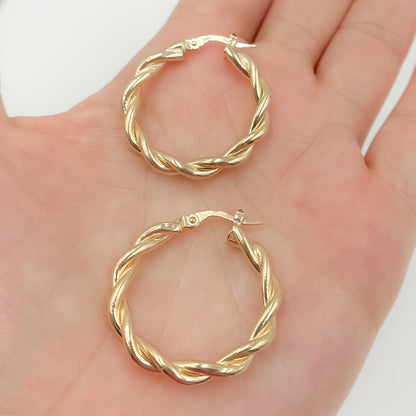 Buy 14K Solid Gold Twist Double Round Hollow Hoop Earrings