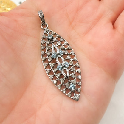 DP207. Diamond Sterling Silver Leaf Shape Pendant with Gemstone