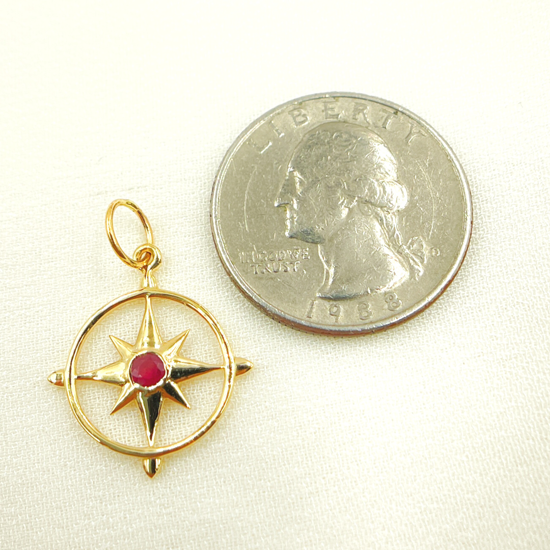 GDP280. 14K Solid Gold Gemstone Star Charm