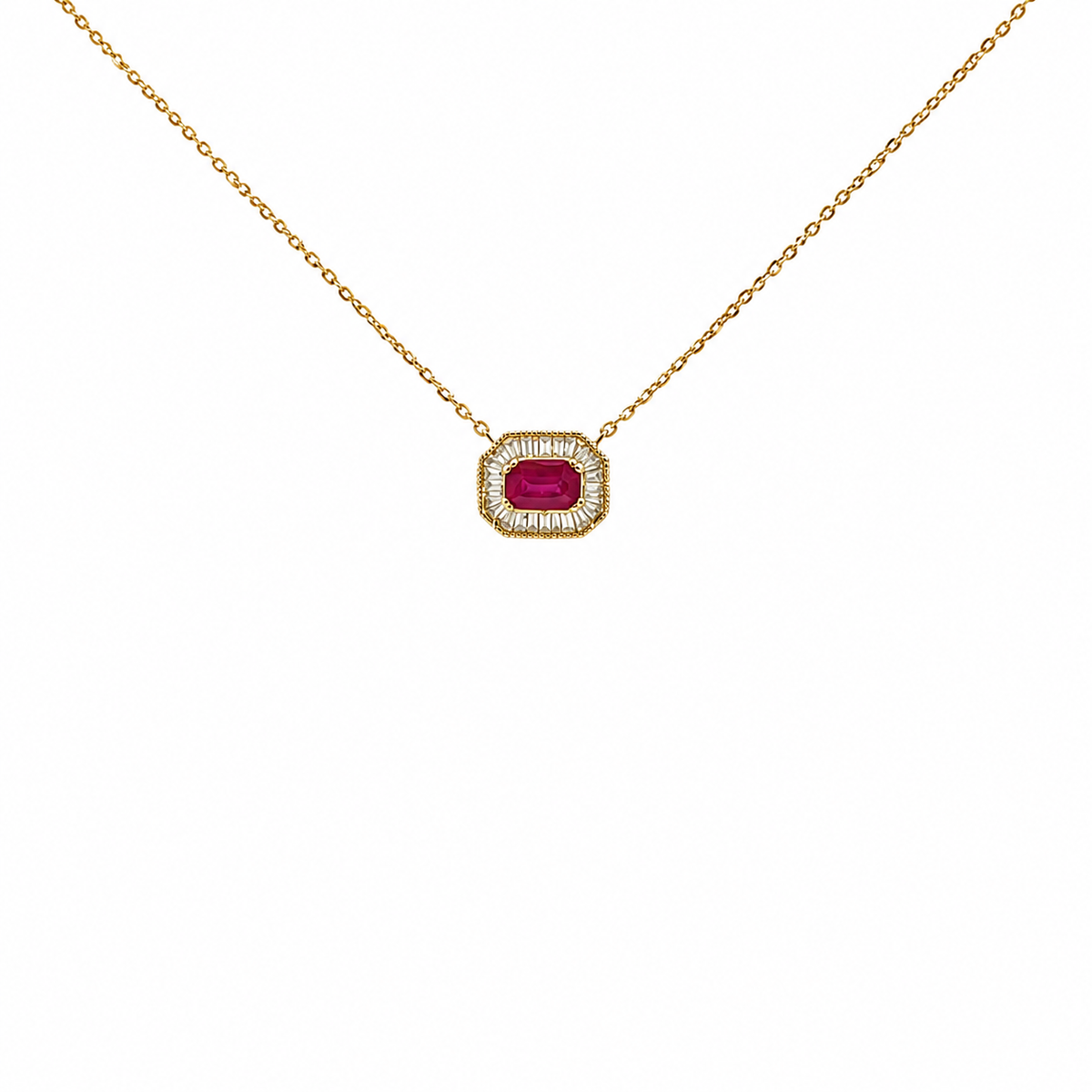 NT405922. 14K Solid Gold Octagon Gemstone Fancy Tiny Necklace
