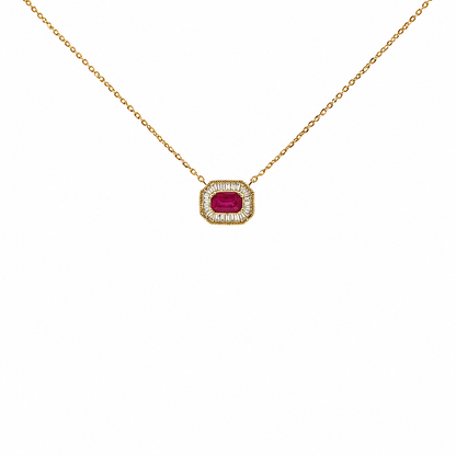 NT405922. 14K Solid Gold Octagon Gemstone Fancy Tiny Necklace