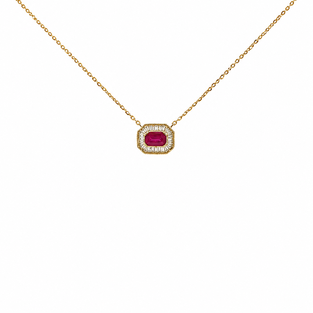 NT405922. 14K Solid Gold Octagon Gemstone Fancy Tiny Necklace