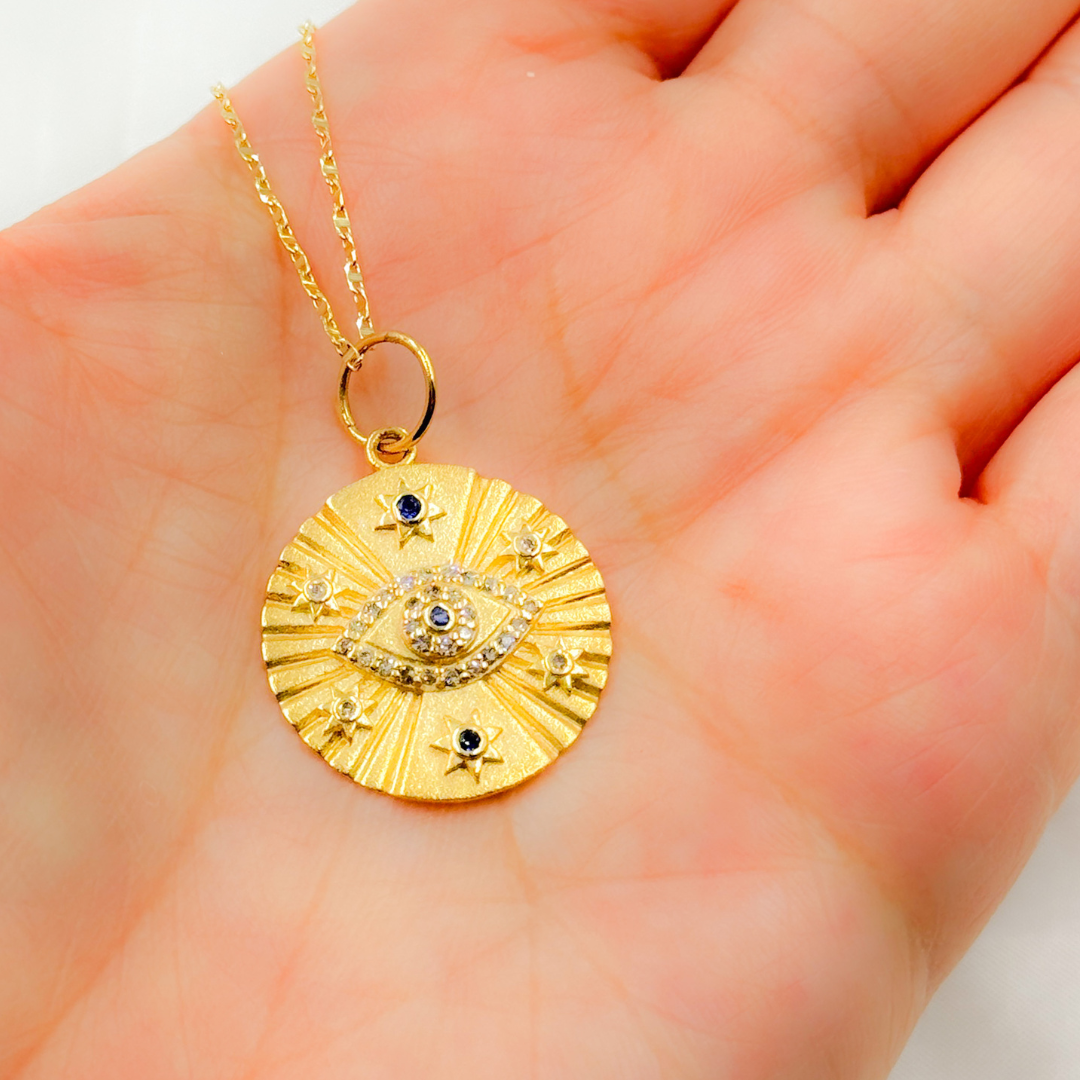 GDP549. 14K Gold Evil Eye Charm with Diamonds and Gemstones
