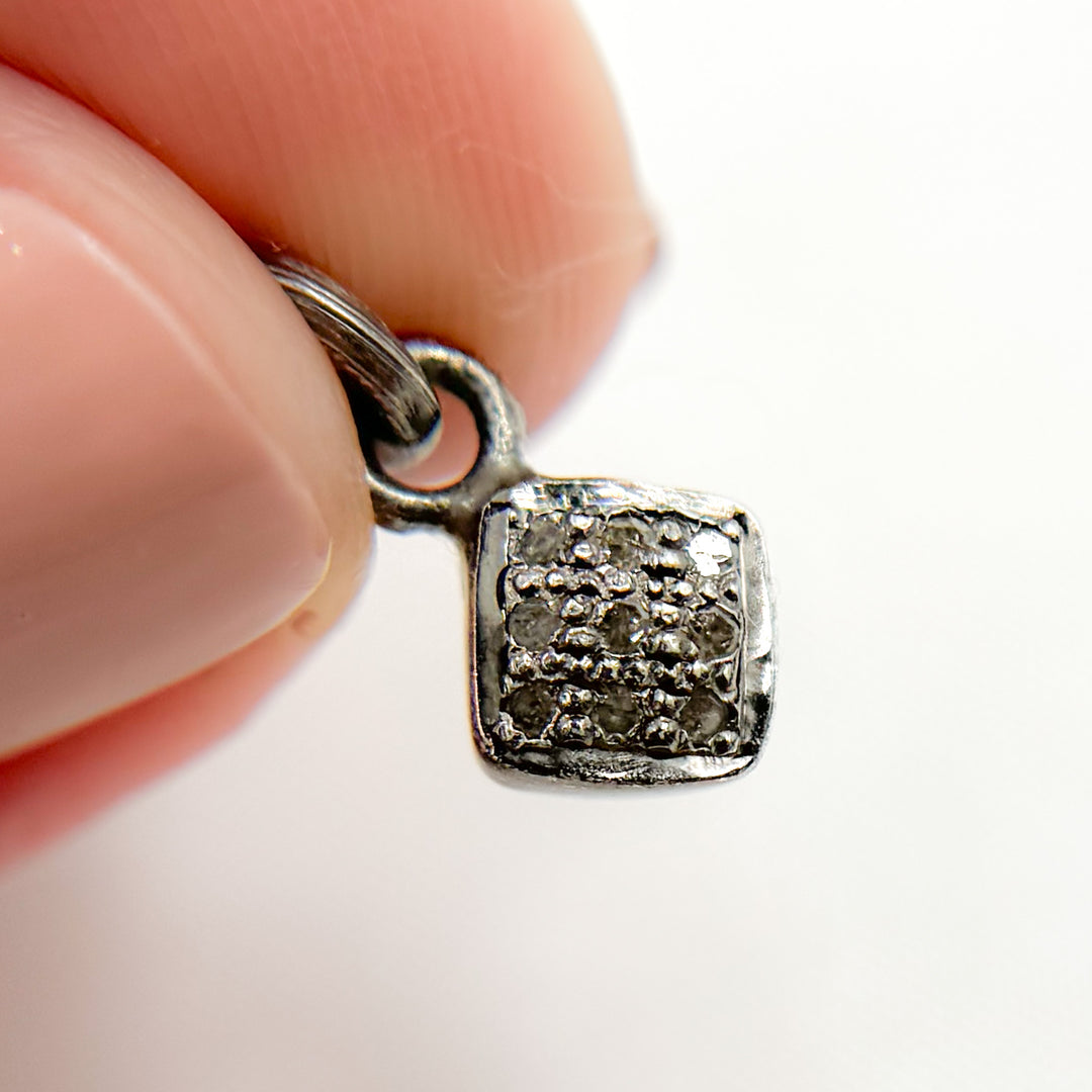 DC517. Diamond Sterling Silver Square Charm