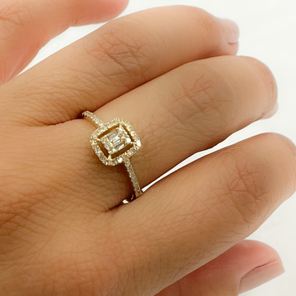 14k Solid Gold Diamond Rectangle Ring.