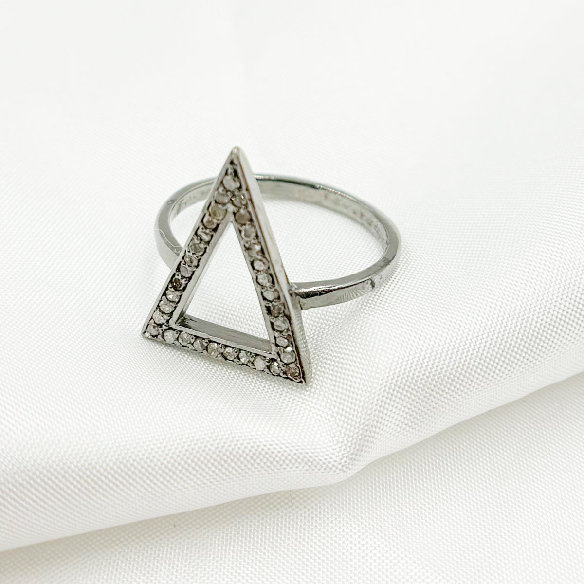 DR021. Diamond Black Rhodium Sterling Silver Triangle Ring