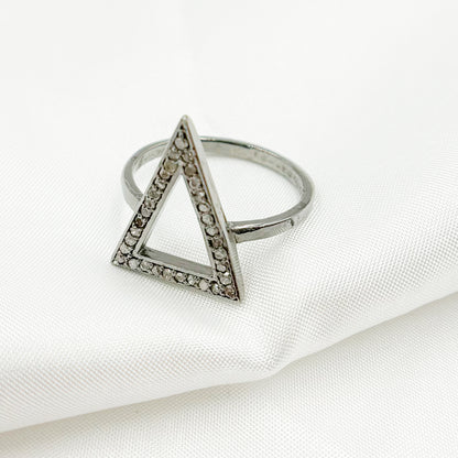 DR021. Diamond Black Rhodium Sterling Silver Triangle Ring