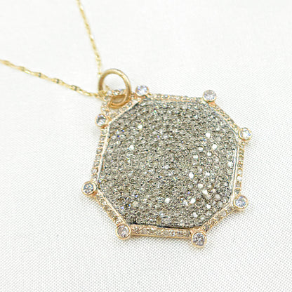 KSG59. 14k Solid Gold and Sterling Silver Black Rhodium Diamond Octagon Charm