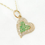 Load image into Gallery viewer, 14k Solid Gold Diamond and Gemstone (Emerald or Blue Sapphire) Heart Charm. KG192
