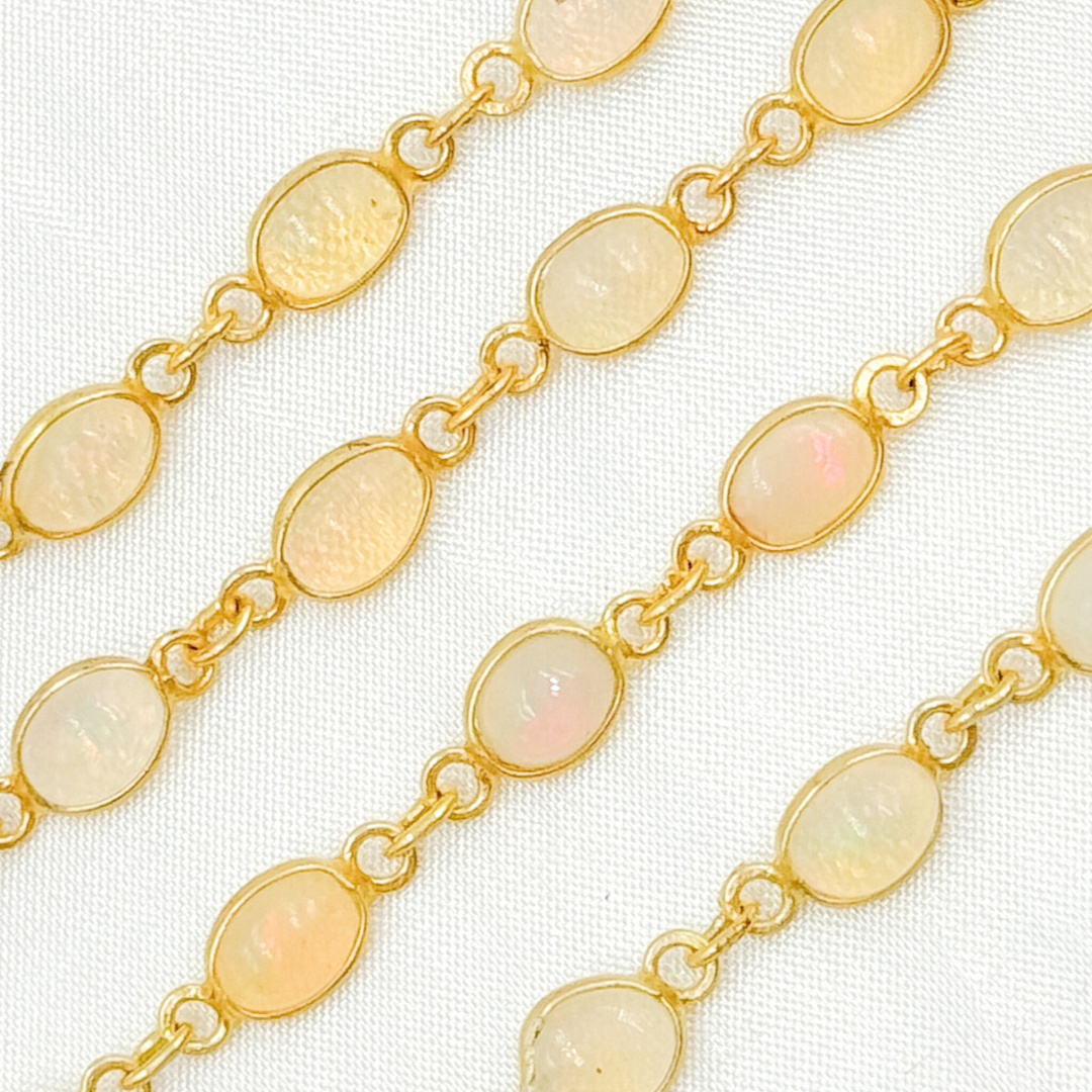 ETH11. Ethiopian Opal Oval Shape Bezel Gold Plated Wire Chain