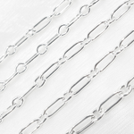 Load image into Gallery viewer, 925 Sterling Silver Hollow Smooth Paperclip Long &amp; Short Link Chain. V202SS
