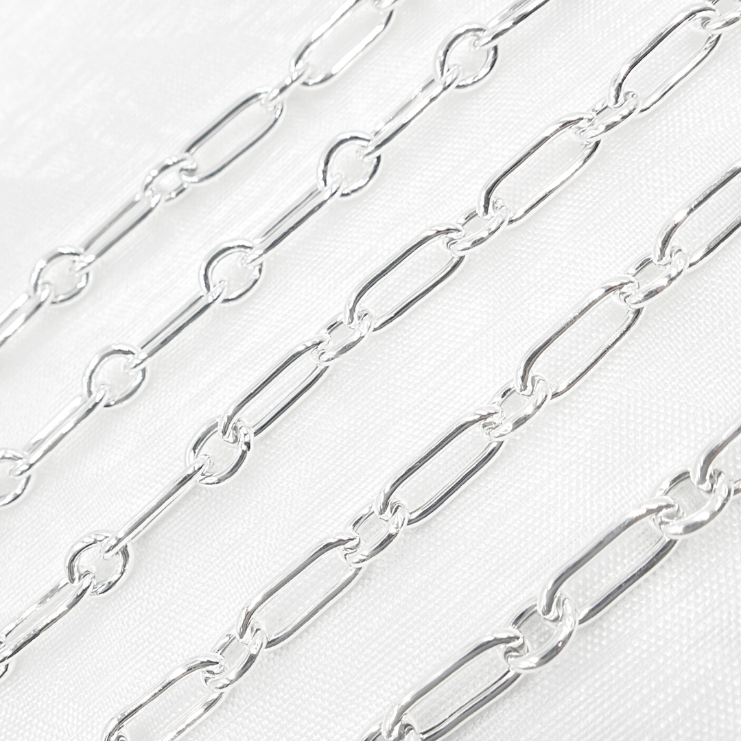 925 Sterling Silver Hollow Smooth Paperclip Long & Short Link Chain. V202SS