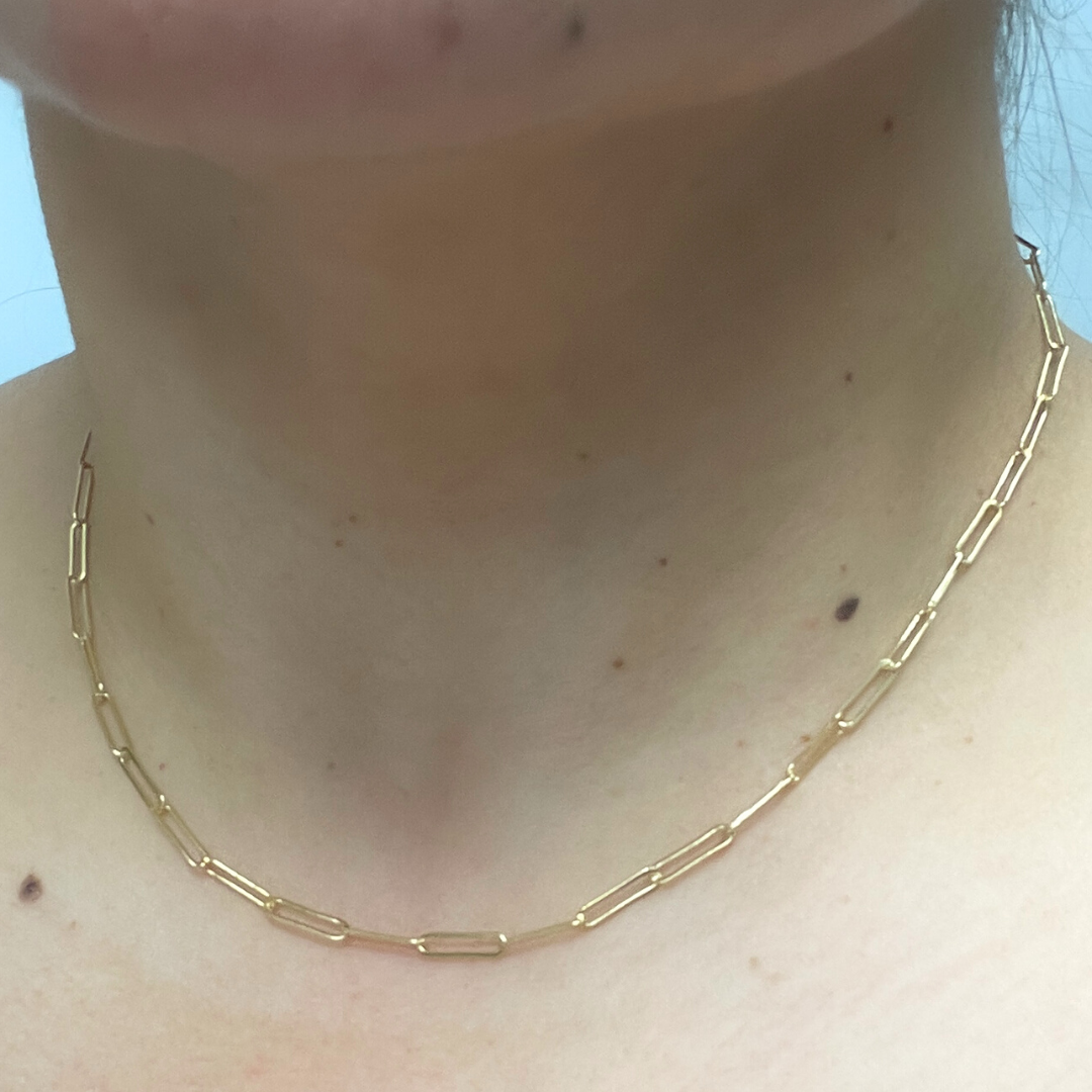 172BB. 14K Solid Gold Flat Paperclip Chain