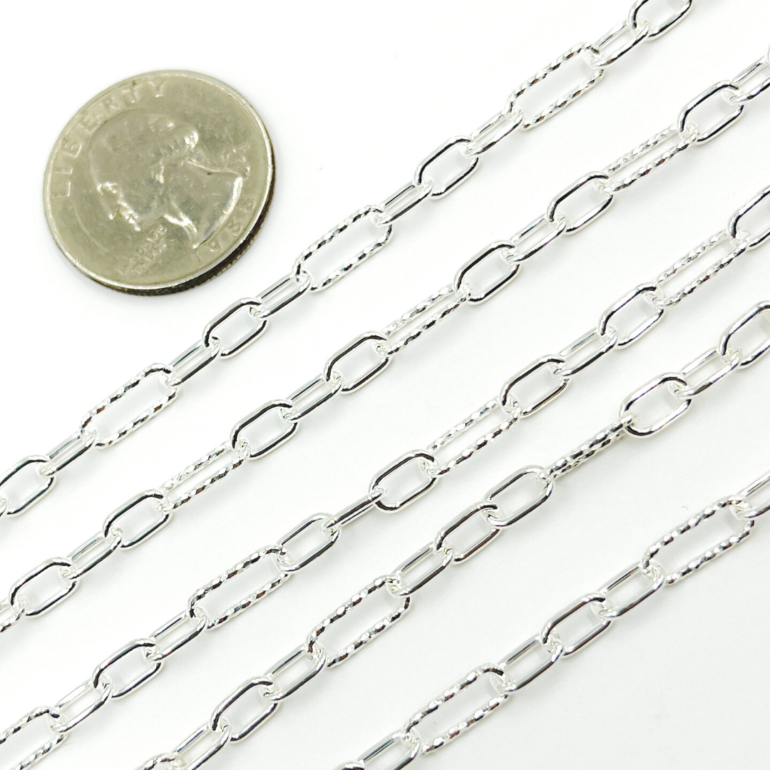 925 Sterling Silver Diamond Cut & 3 Smooth Links Paper Clip Chain. V143SS