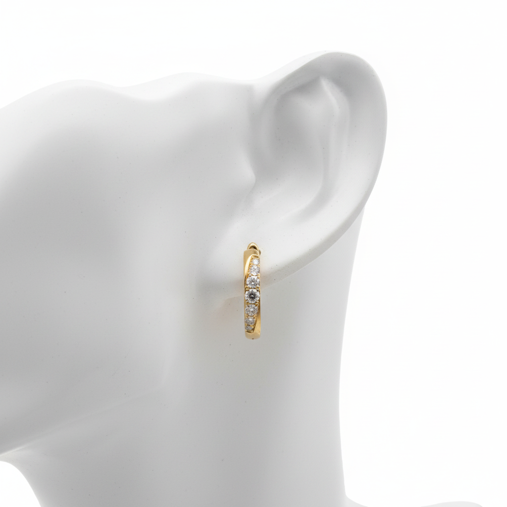 EHD57618. 14k Solid Yellow Gold Diamond Huggie Hoop Earrings
