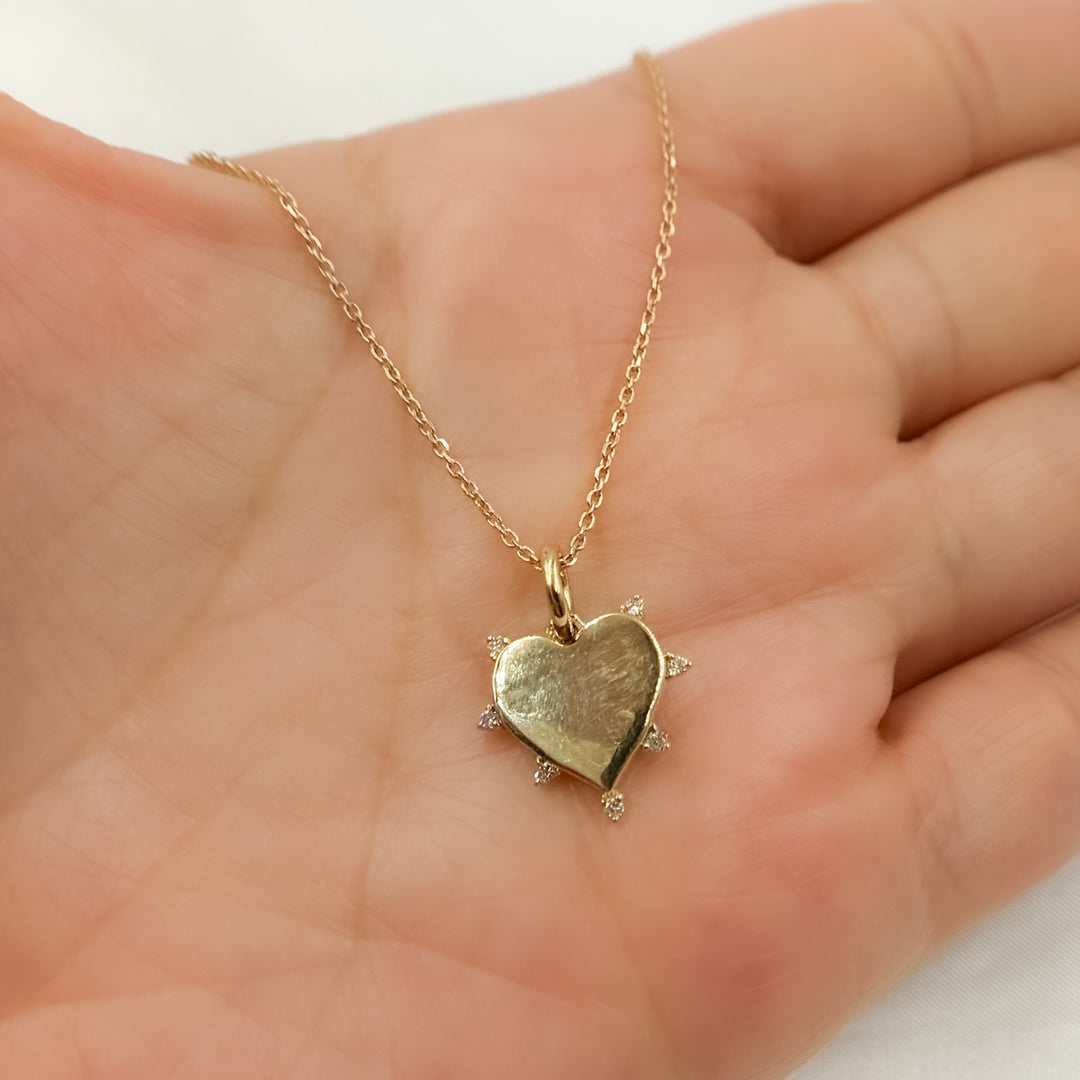 14K Solid Gold Heart Shape Diamond Necklace. PHA38736