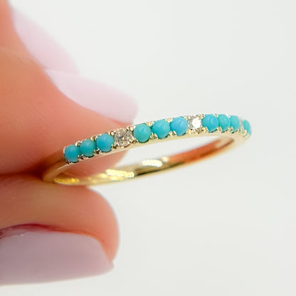 Buy 14K Solid Gold Diamond and Turquoise Band Ring