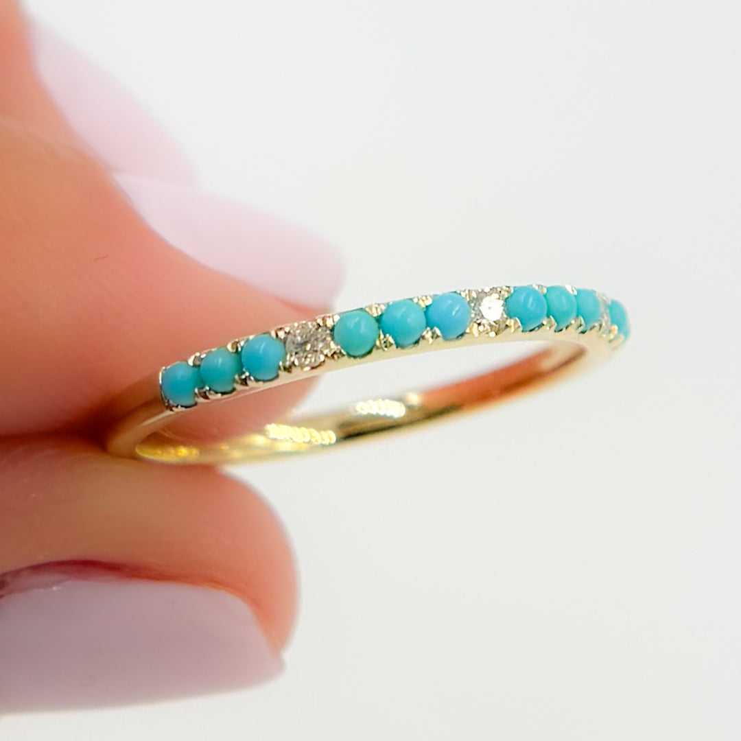Buy 14K Solid Gold Diamond and Turquoise Band Ring