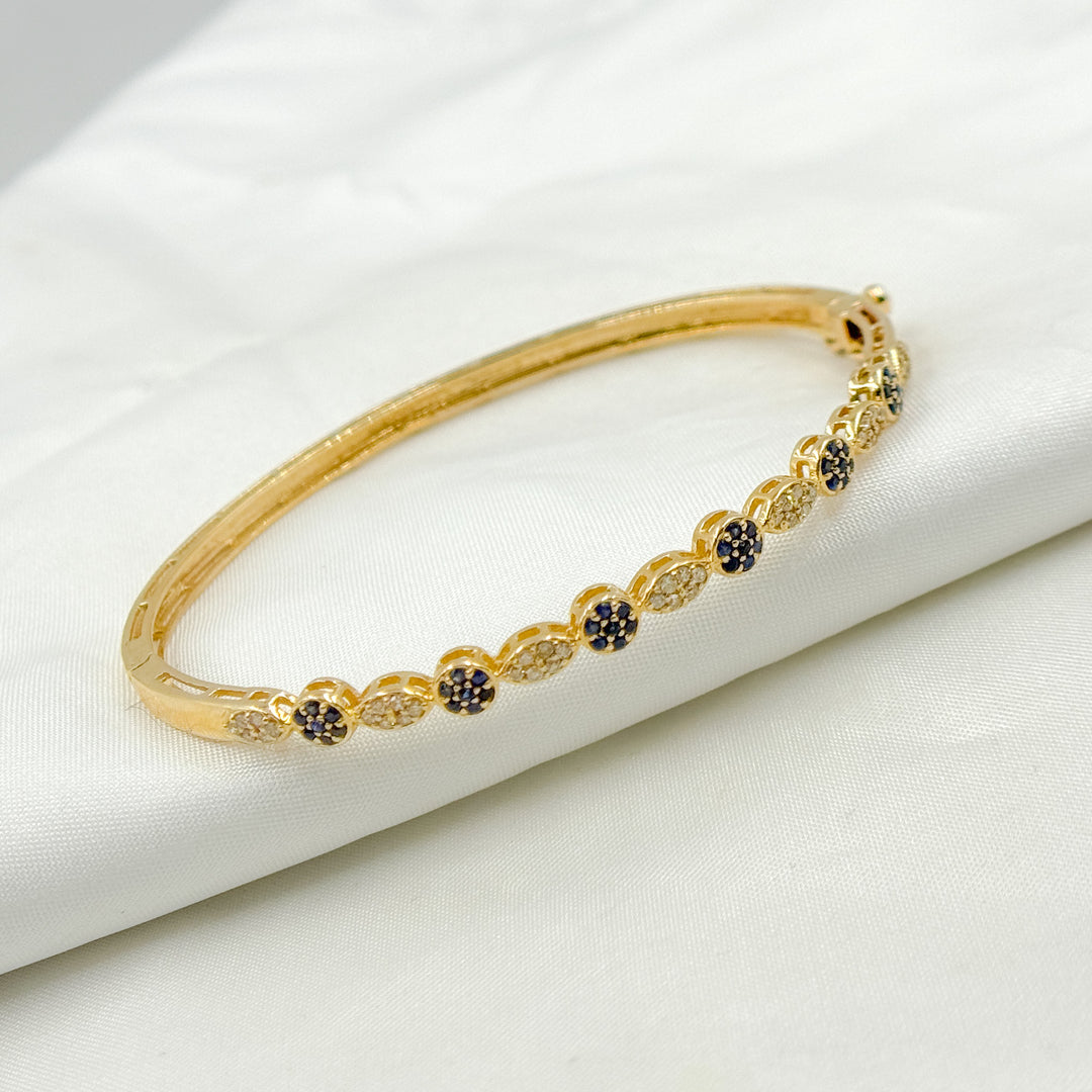 14K Solid Gold Bangle with Diamonds and Stones. KG246