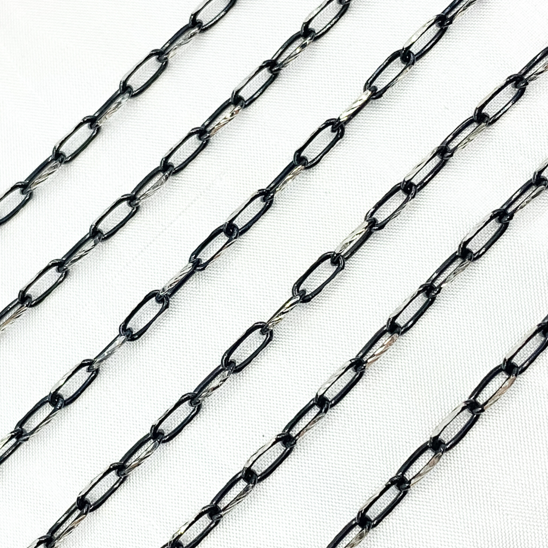 Two Tone Black Rhodium 925 Sterling Silver Cable Link Chain. X5SBDC