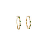 Load image into Gallery viewer, 14k Solid Gold Diamond and Emerald Hoops. EHD56614EM
