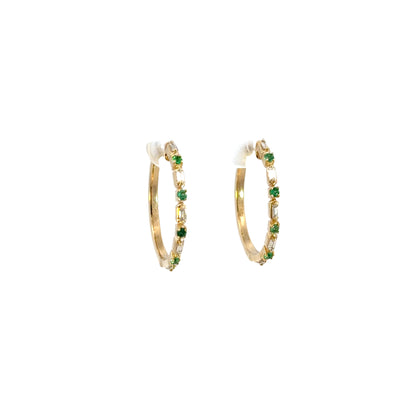 EHD56614EM. 14k Solid Gold Diamond and Emerald Hoops