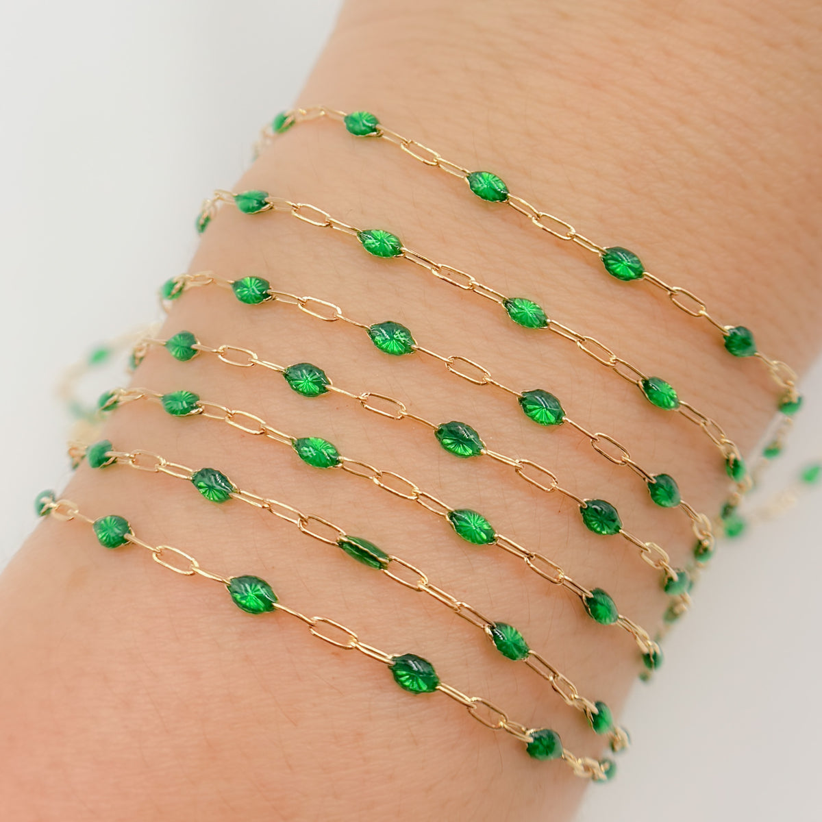 Gold Filled Green Color Enamel Cable Chain