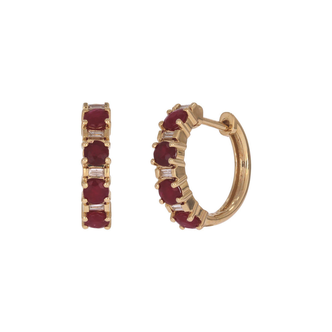 EHC57440. 14K Solid Gold Diamonds and Gemstone Hoops