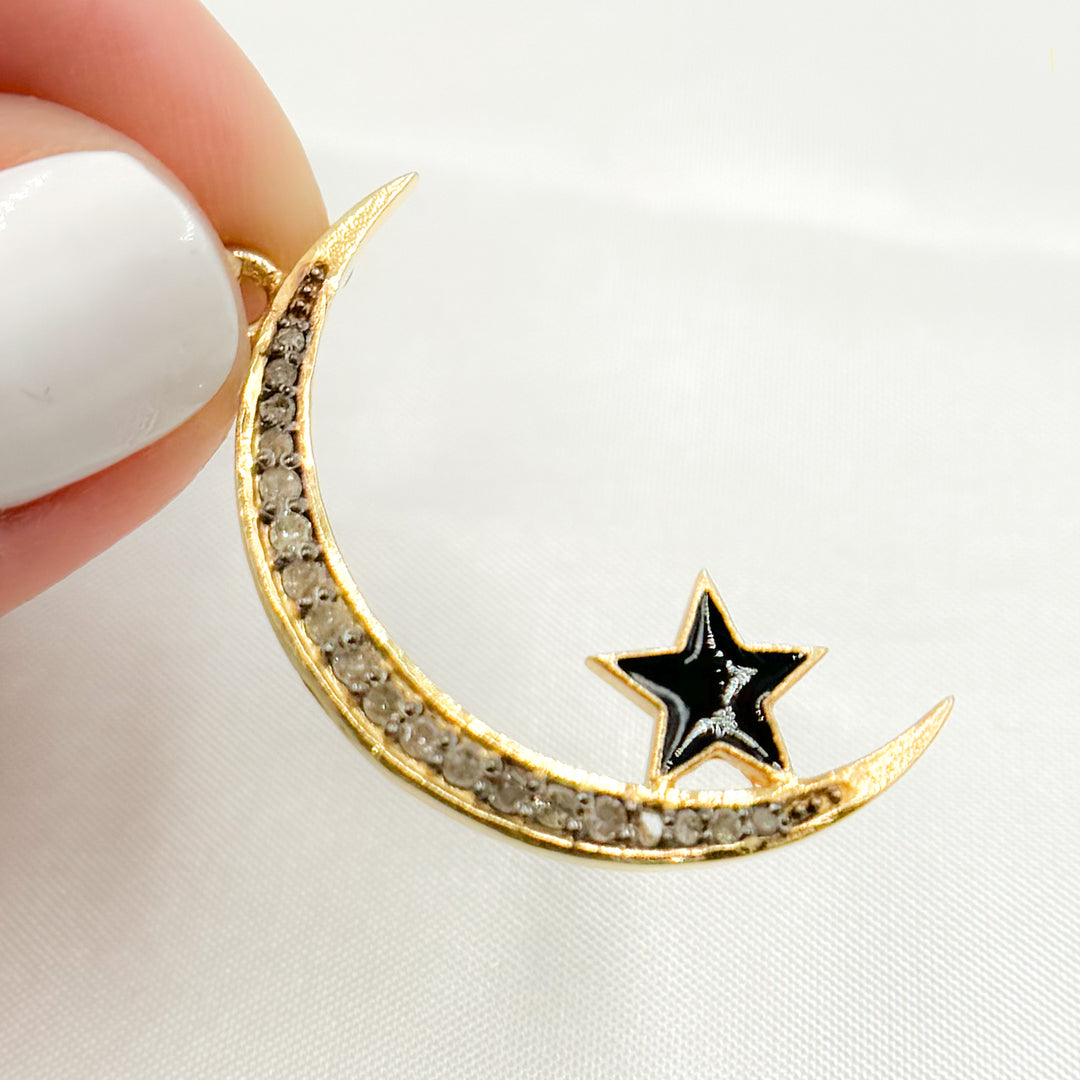 DP498A. Diamond Sterling Silver Moon and Star Enamel Pendant