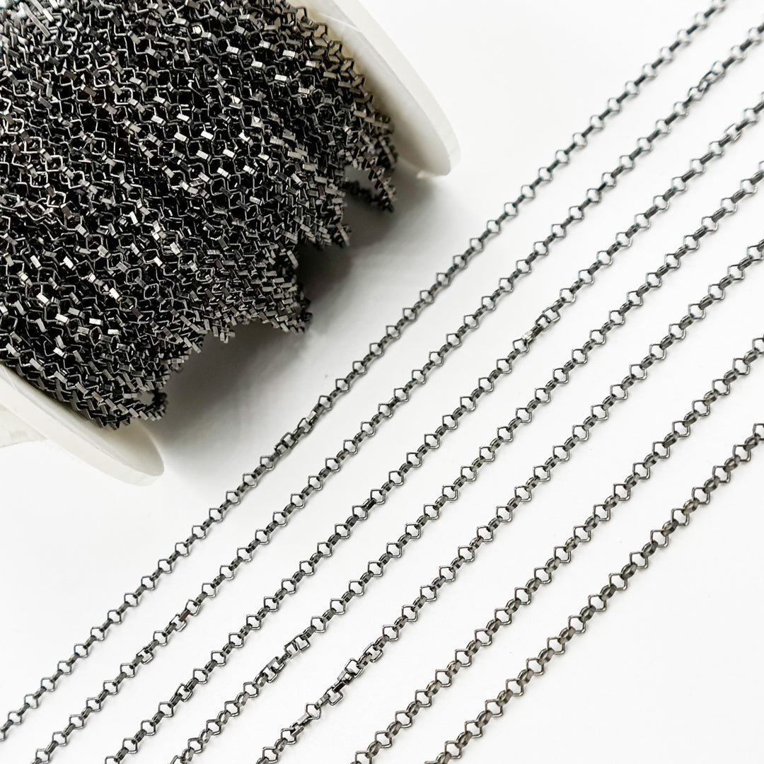 V101BR. Black Rhodium Sterling Silver Diamond Shape Link Chain