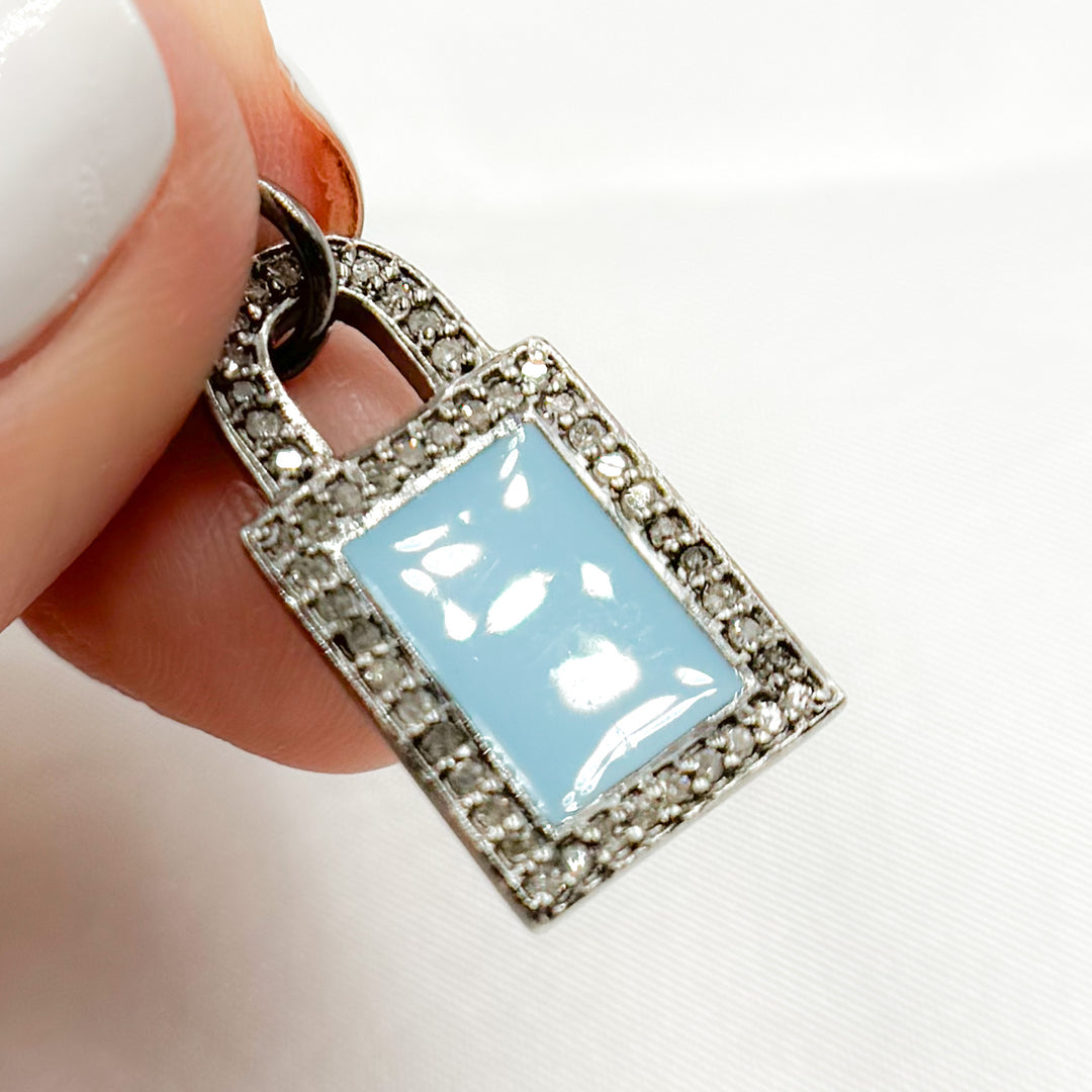 DC057A. Diamond Sterling Silver Lock Enamel Pendant