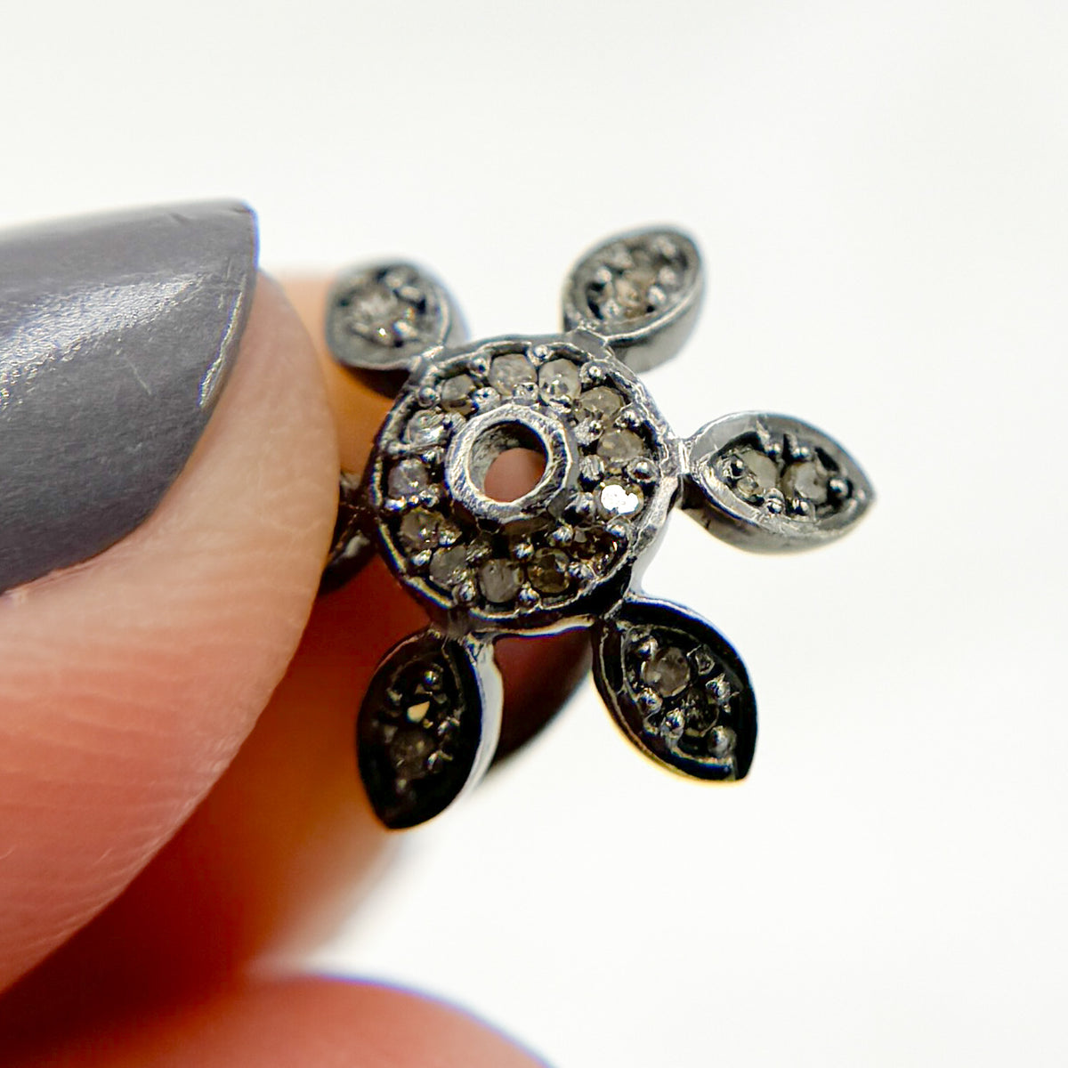 DC759. Diamond & Sterling Silver Flower Bead Cap