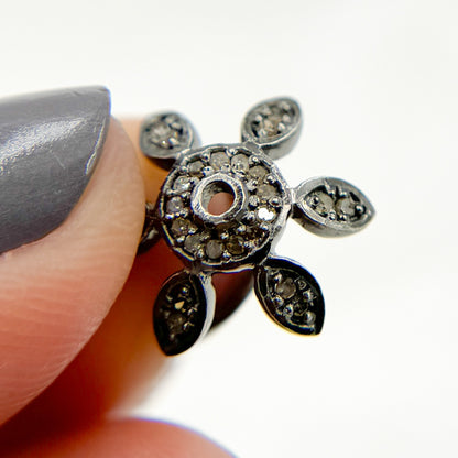 DC759. Diamond & Sterling Silver Flower Bead Cap
