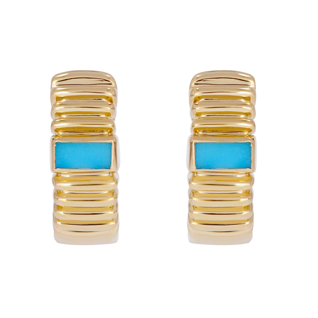 14k Solid Gold Turquoise Huggies