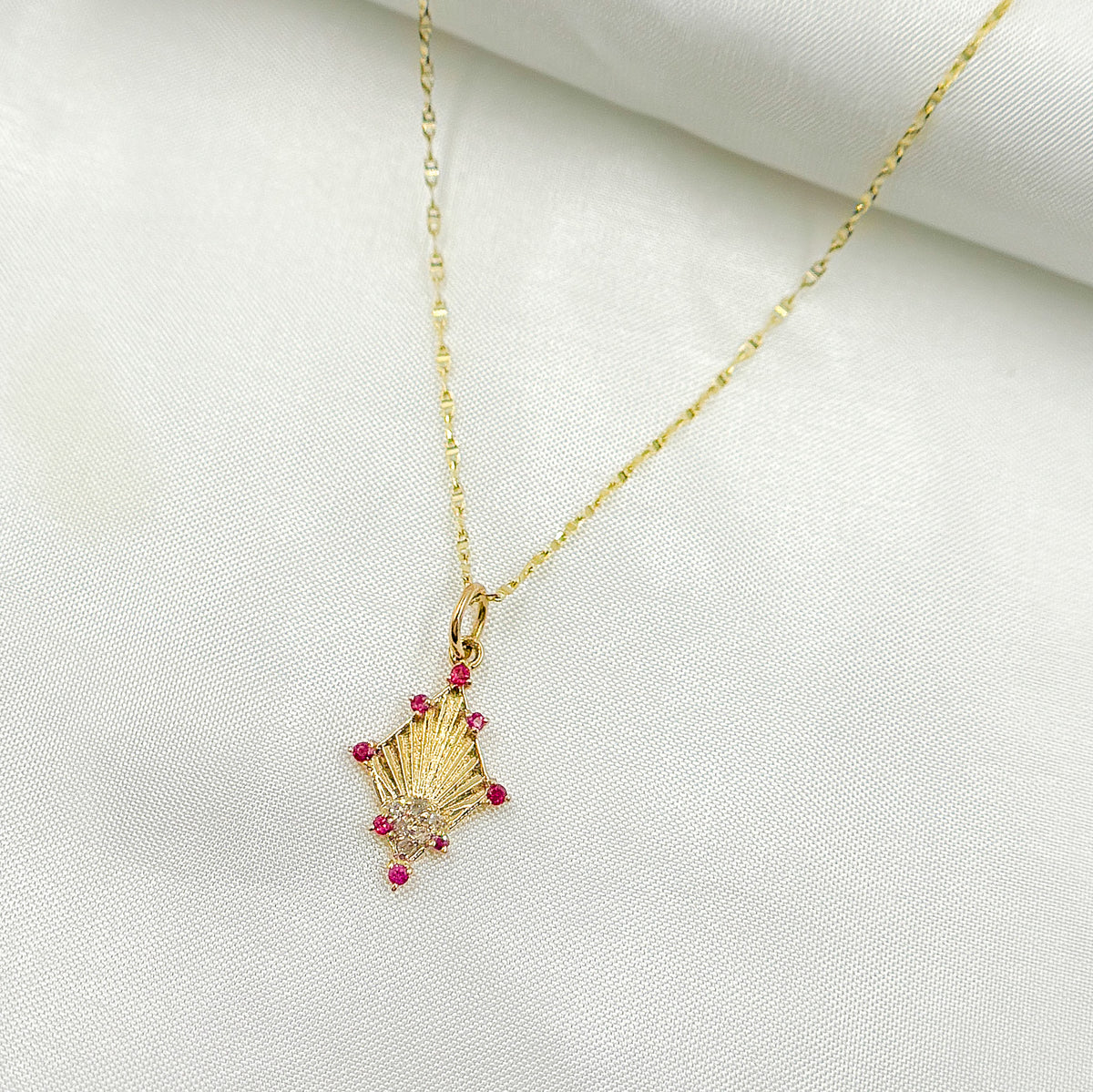 Buy 14K Solid Gold Diamond Shape Charm with Diamonds and Gemstones