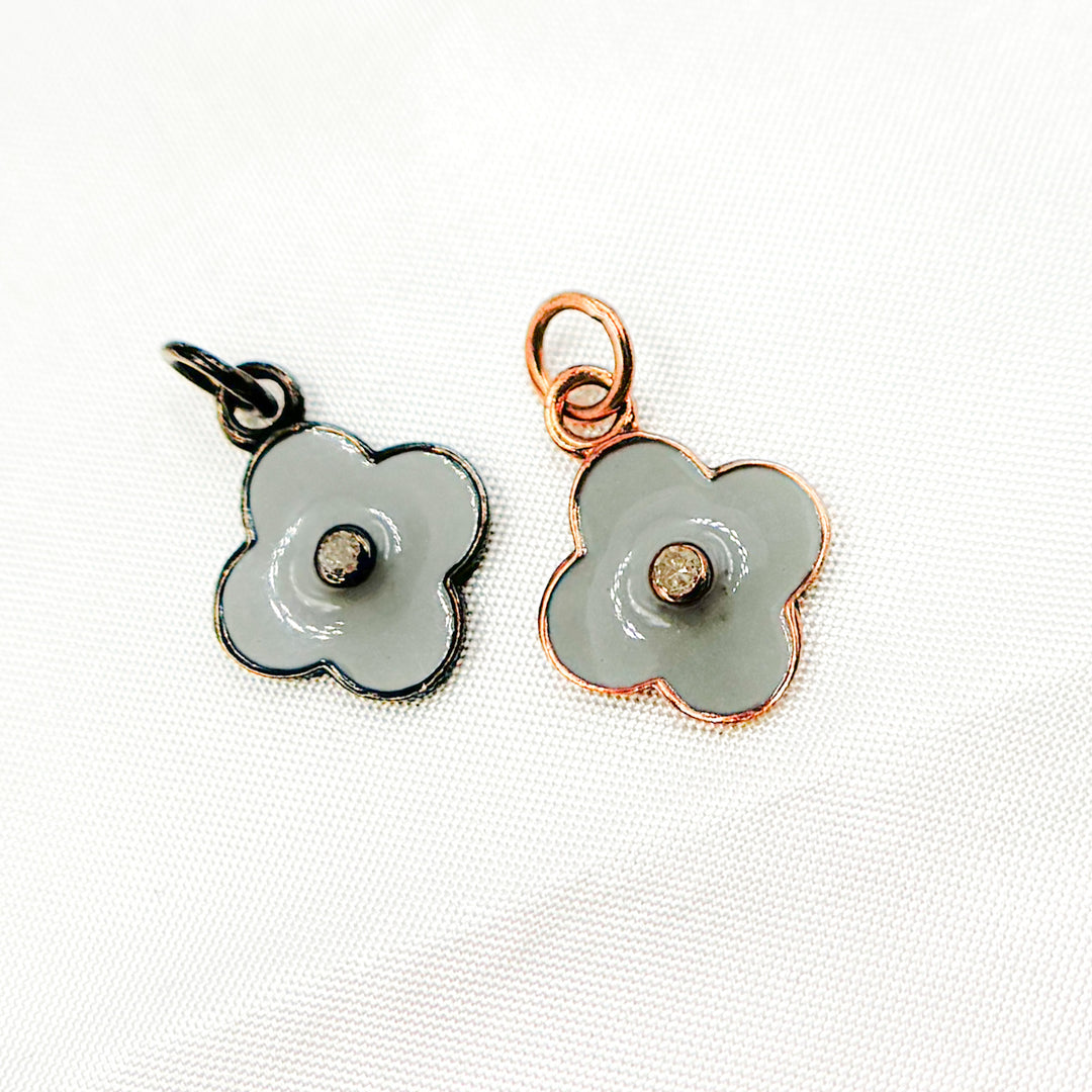 DC488A. Diamond Sterling Silver Flower Enamel Charm