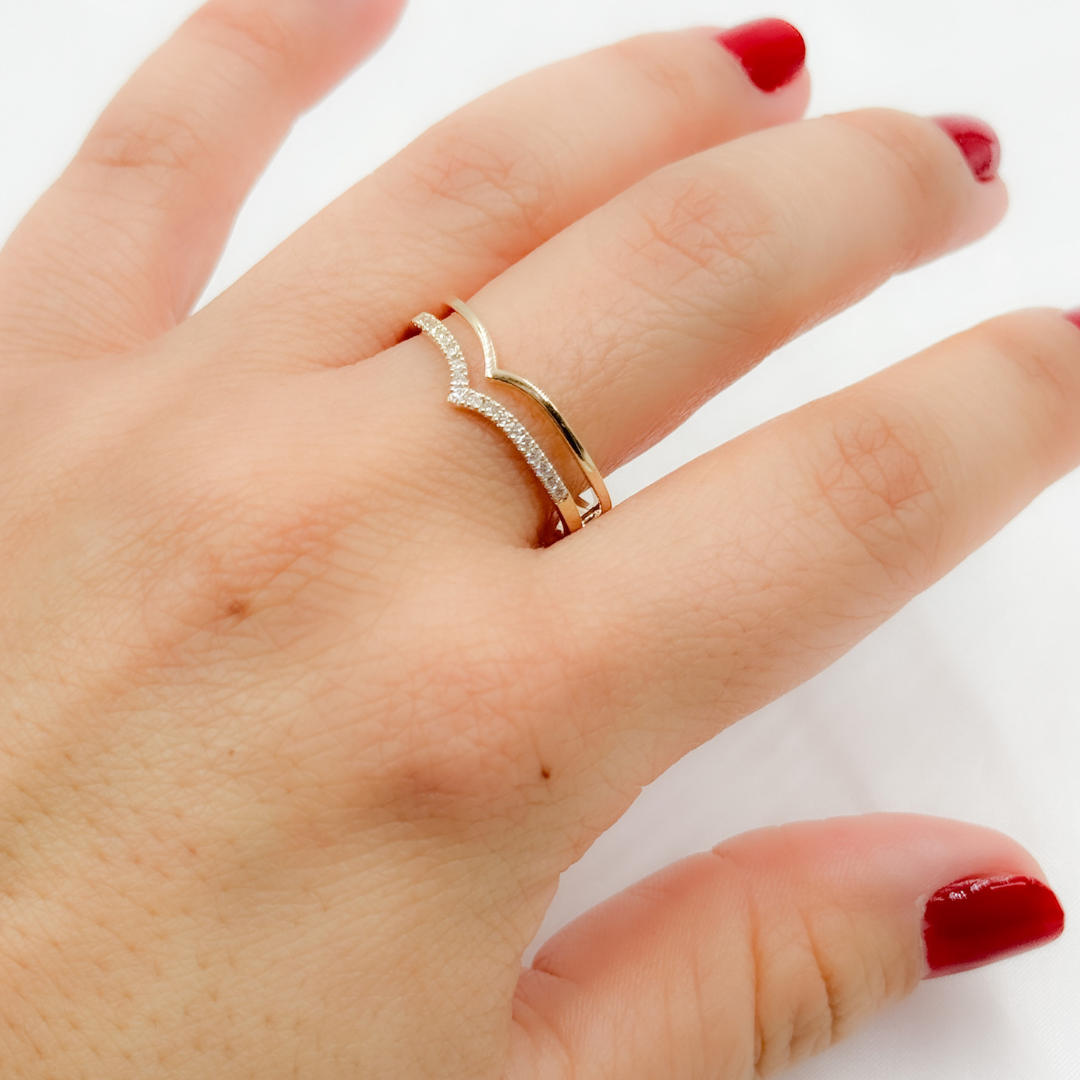 14K Solid Gold Diamond Chevron Ring.