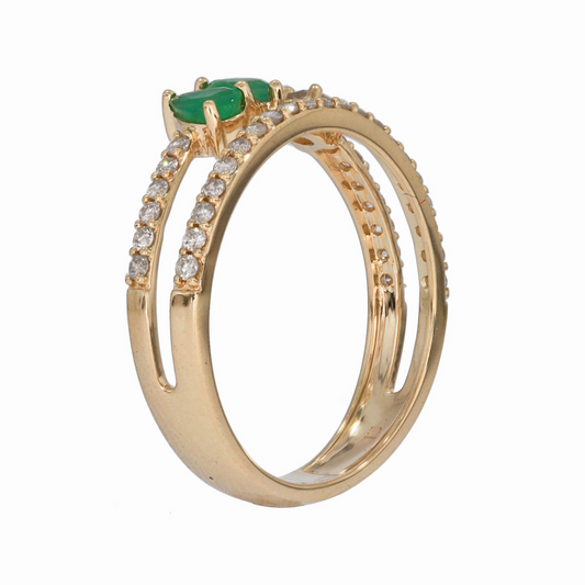 14k Solid Gold Diamond and Emerald Spiral Ring.